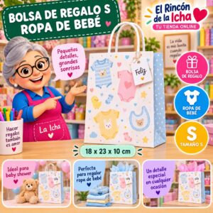 RI-0009988 Bolsa de Regalo Tamaño S Diseño Ropa de Bebé de 18 x 23 x 10 cm Feliz