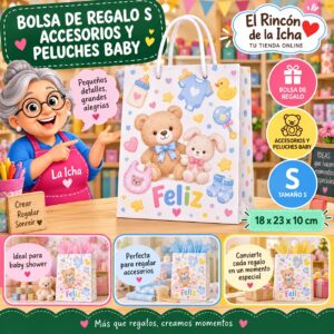 RI-0010006 Bolsa de Regalo Tamaño S Diseño Accesorios y Peluches Baby de 18 x 23 x 10 cm Feliz