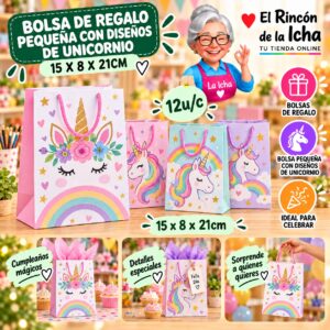 RI-0010012 Bolsa de Regalo Pequeña Con Diseños De Unicornio 15 x 8 x 21cm Feliz