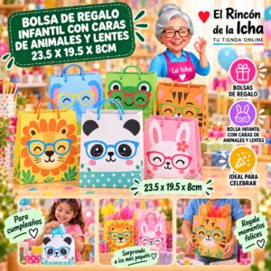 RI-0010016 Bolsa de Regalo Infantil Con Caras De Animales Y Lentes 23.5 x 19.5 x 8cm Feliz
