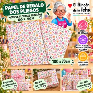RI-0010026 Papel de Regalo Dos Pliegos, Motivos Florales Pequeños 100 x 70cm Feliz