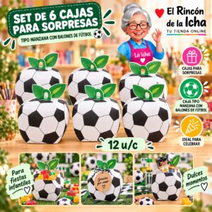 Set de 6 Cajas para Sorpresas Tipo Manzana Con Balones De Fútbol Feliz