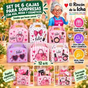 Set de 6 Cajas para Sorpresas Con Asa, Moda Y Cosméticos Feliz