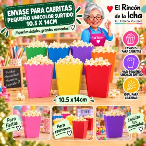 RI-0010065 Envase para Cabritas Pequeño Unicolor Surtido 10.5 x 14cm Feliz