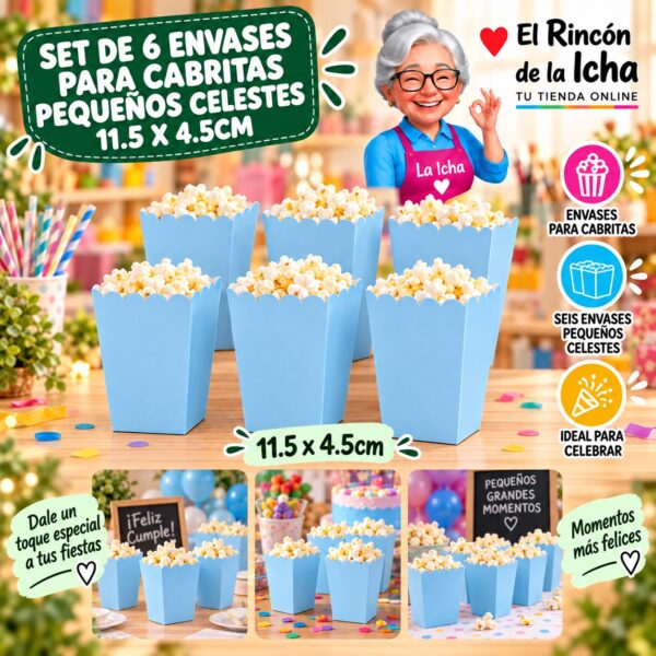 RI-0010072 Set de 6 Envases para Cabritas Pequeños Celestes 11.5 x 4.5cm Feliz