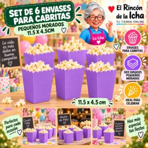 RI-0010073 Set de 6 Envases para Cabritas Pequeños Morados 11.5 x 4.5cm Feliz