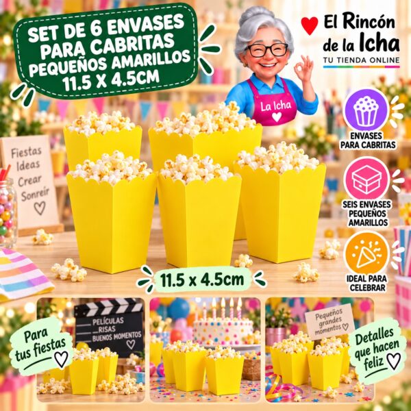 RI-0010075 Set de 6 Envases para Cabritas Pequeños Amarillos 11.5 x 4.5cm Feliz