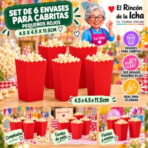 RI-0010076 Set de 6 Envases para Cabritas Pequeños Rojos 4.5 x 4.5 x 11.5cm Feliz
