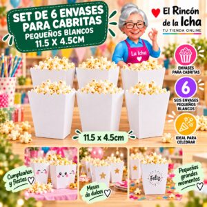 RI-0010077 Set de 6 Envases para Cabritas Pequeños Blancos 11.5 x 4.5cm Feliz