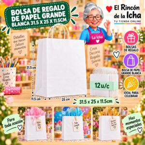 RI-0010079 Bolsa de Regalo De Papel Grande Blanca 31.5 x 25 x 11.5cm Feliz