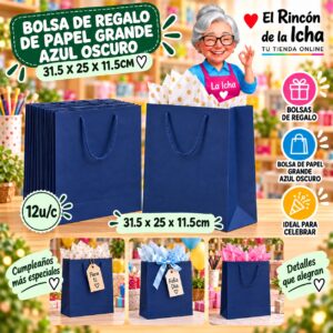 RI-0010080 Bolsa de Regalo De Papel Grande Azul Oscuro 31.5 x 25 x 11.5cm Feliz