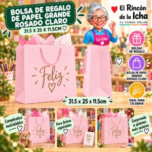 RI-0010083 Bolsa de Regalo De Papel Grande Rosado Claro 31.5 x 25 x 11.5cm Feliz