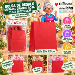 RI-0010084 Bolsa de Regalo De Papel Grande Roja 31.5 x 25 x 11.5cm Feliz