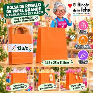 RI-0010086 Bolsa de Regalo De Papel Grande Naranja 31.5 x 25 x 11.5cm Feliz