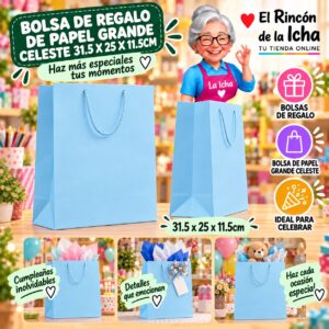 RI-0010092 Bolsa de Regalo De Papel Grande Celeste 31.5 x 25 x 11.5cm Feliz