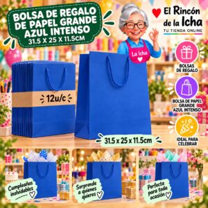 RI-0010093 Bolsa de Regalo De Papel Grande Azul Intenso 31.5 x 25 x 11.5cm Feliz