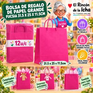 RI-0010094 Bolsa de Regalo De Papel Grande Fucsia 31.5 x 25 x 11.5cm Feliz