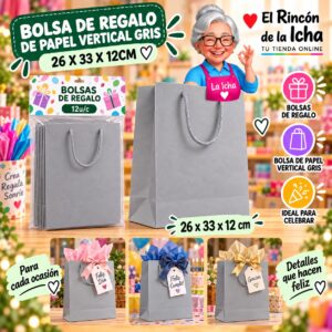 RI-0010098 Bolsa de Regalo De Papel Vertical Gris 26 x 33 x 12cm Feliz