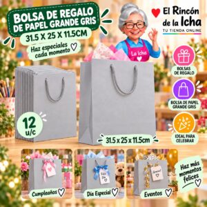 RI-0010099 Bolsa de Regalo De Papel Grande Gris 31.5 x 25 x 11.5cm Feliz