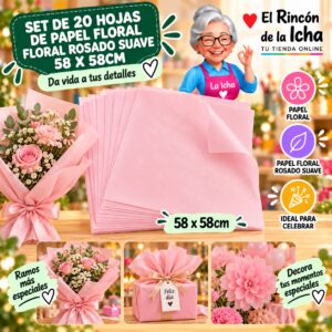 RI-0010107 Set de 20 Hojas de Papel Floral Floral Rosado Suave 58 x 58cm Feliz