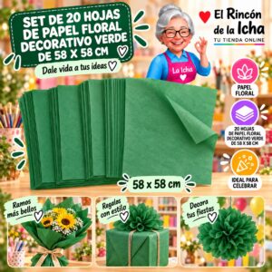 RI-0010114 Set de 20 Hojas de Papel Floral Decorativo Verde De 58 X 58 Cm Feliz