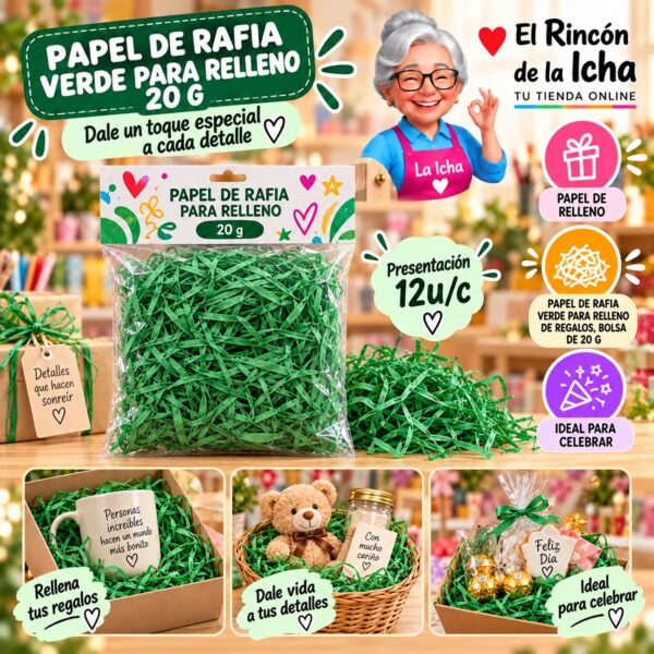 Papel de Rafia Verde para Relleno 20 g Feliz