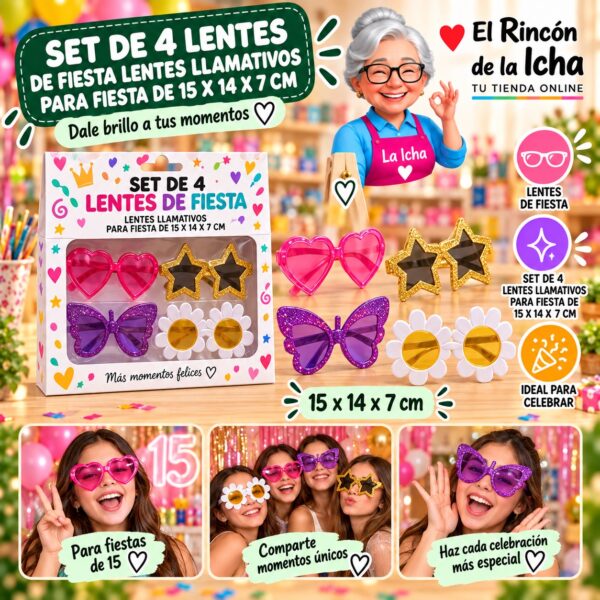 RI-0010121 Set de 4 Lentes de Fiesta Lentes Llamativos Para Fiesta De 15 X 14 X 7 Cm Feliz