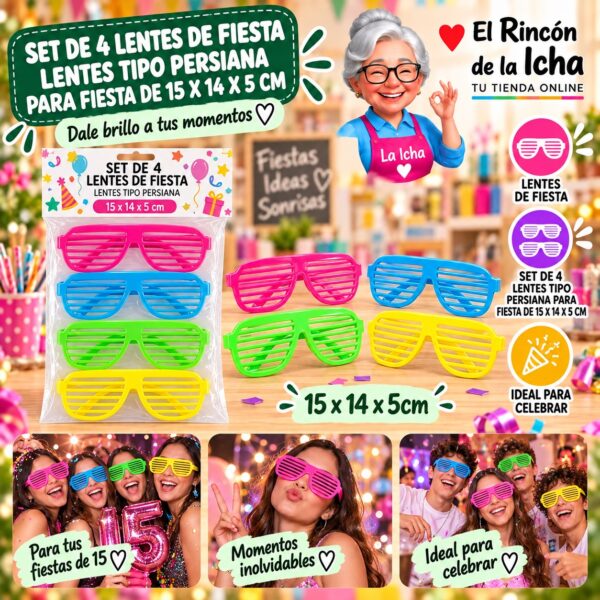 RI-0010124 Set de 4 Lentes de Fiesta Lentes Tipo Persiana Para Fiesta De 15 X 14 X 5 Cm Feliz