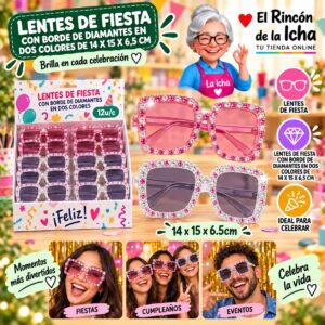 Lentes de Fiesta Con Borde De Diamantes En Dos Colores De 14 X 15 X 6,5 Cm Feliz
