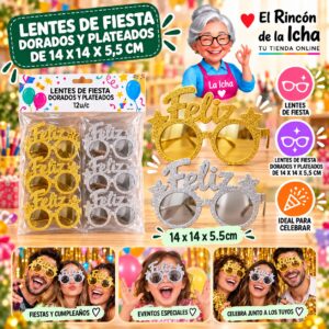 Lentes de Fiesta Dorados Y Plateados De 14 X 14 X 5,5 Cm Feliz