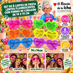 Set de 6 Lentes de Fiesta Lentes Fluorescentes Con Cara Sonriente De 14,5 X 14 Cm Feliz