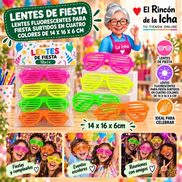 RI-0010134 Lentes de Fiesta Lentes Fluorescentes Para Fiesta Surtidos En Cuatro Colores De 14 X 16 X 6 Cm Feliz
