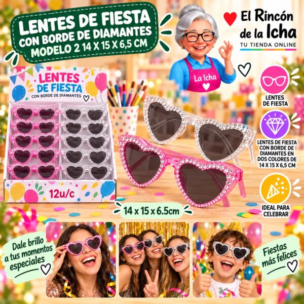 RI-0010135 Lentes de Fiesta con Borde de Diamantes Modelo 2 14 x 15 x 6,5 cm Feliz