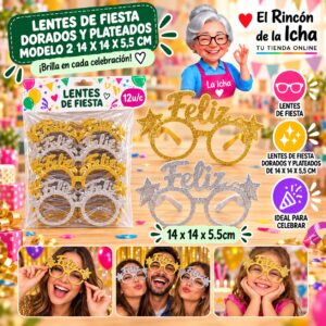 Lentes de Fiesta Dorados y Plateados Modelo 2 14 x 14 x 5,5 cm Feliz
