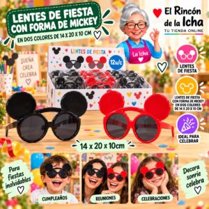 Lentes de Fiesta Con Forma De Mickey En Dos Colores De 14 X 20 X 10 Cm Feliz