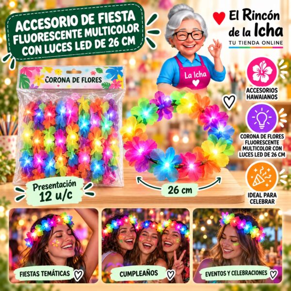 RI-0010138 Accesorio de Fiesta Fluorescente Multicolor Con Luces Led De 26 Cm Feliz