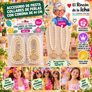 RI-0010139 Accesorio de Fiesta Collares De Perlas Con Corona De 44 Cm Feliz