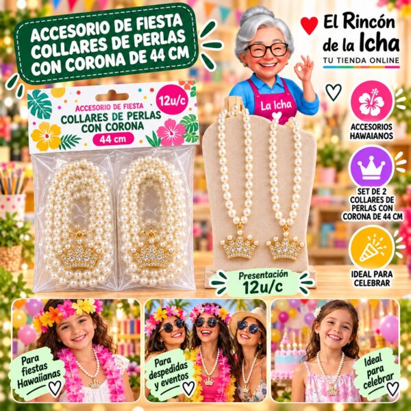 RI-0010139 Accesorio de Fiesta Collares De Perlas Con Corona De 44 Cm Feliz