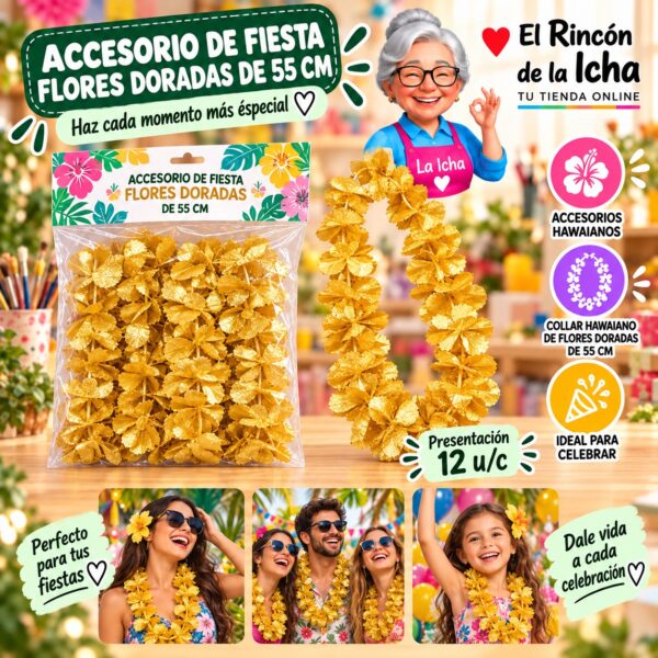 RI-0010140 Accesorio de Fiesta Flores Doradas De 55 Cm Feliz