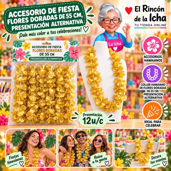 RI-0010142 Accesorio de Fiesta Flores Doradas De 55 Cm, Presentación Alternativa Feliz