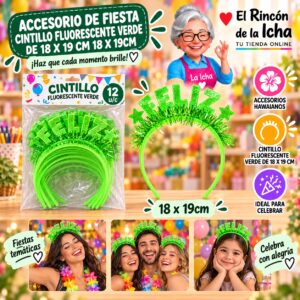 RI-0010145 Accesorio de Fiesta Cintillo Fluorescente Verde De 18 X 19 Cm 18 x 19cm Feliz