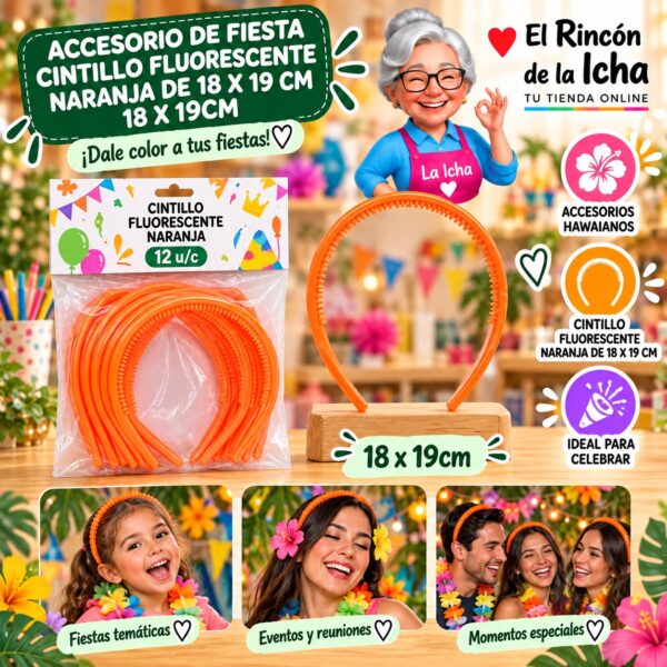 RI-0010147 Accesorio de Fiesta Cintillo Fluorescente Naranja De 18 X 19 Cm 18 x 19cm Feliz