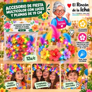 RI-0010150 Accesorio de Fiesta Multicolor Con Luces Y Plumas De 19 Cm Feliz
