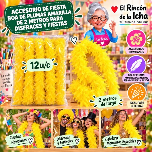RI-0010154 Accesorio de Fiesta Boa De Plumas Amarilla De 2 Metros Para Disfraces Y Fiestas Feliz