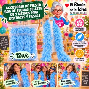 RI-0010155 Accesorio de Fiesta Boa De Plumas Celeste De 2 Metros Para Disfraces Y Fiestas Feliz