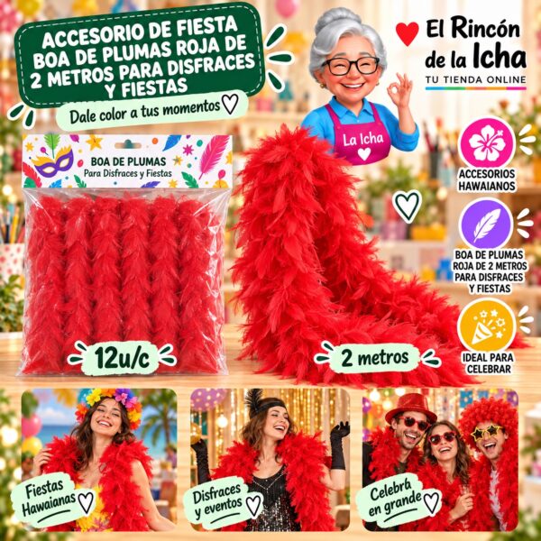 RI-0010156 Accesorio de Fiesta Boa De Plumas Roja De 2 Metros Para Disfraces Y Fiestas Feliz