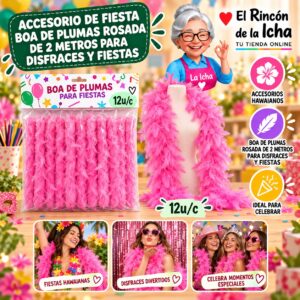 RI-0010157 Accesorio de Fiesta Boa De Plumas Rosada De 2 Metros Para Disfraces Y Fiestas Feliz