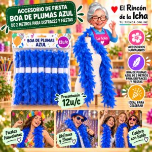 RI-0010158 Accesorio de Fiesta Boa De Plumas Azul De 2 Metros Para Disfraces Y Fiestas Feliz