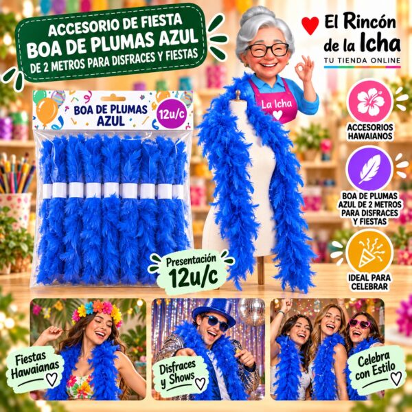 RI-0010158 Accesorio de Fiesta Boa De Plumas Azul De 2 Metros Para Disfraces Y Fiestas Feliz