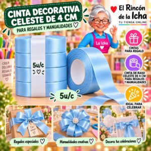 RI-0010165 Cinta Decorativa Celeste De 4 Cm Para Regalos Y Manualidades Feliz